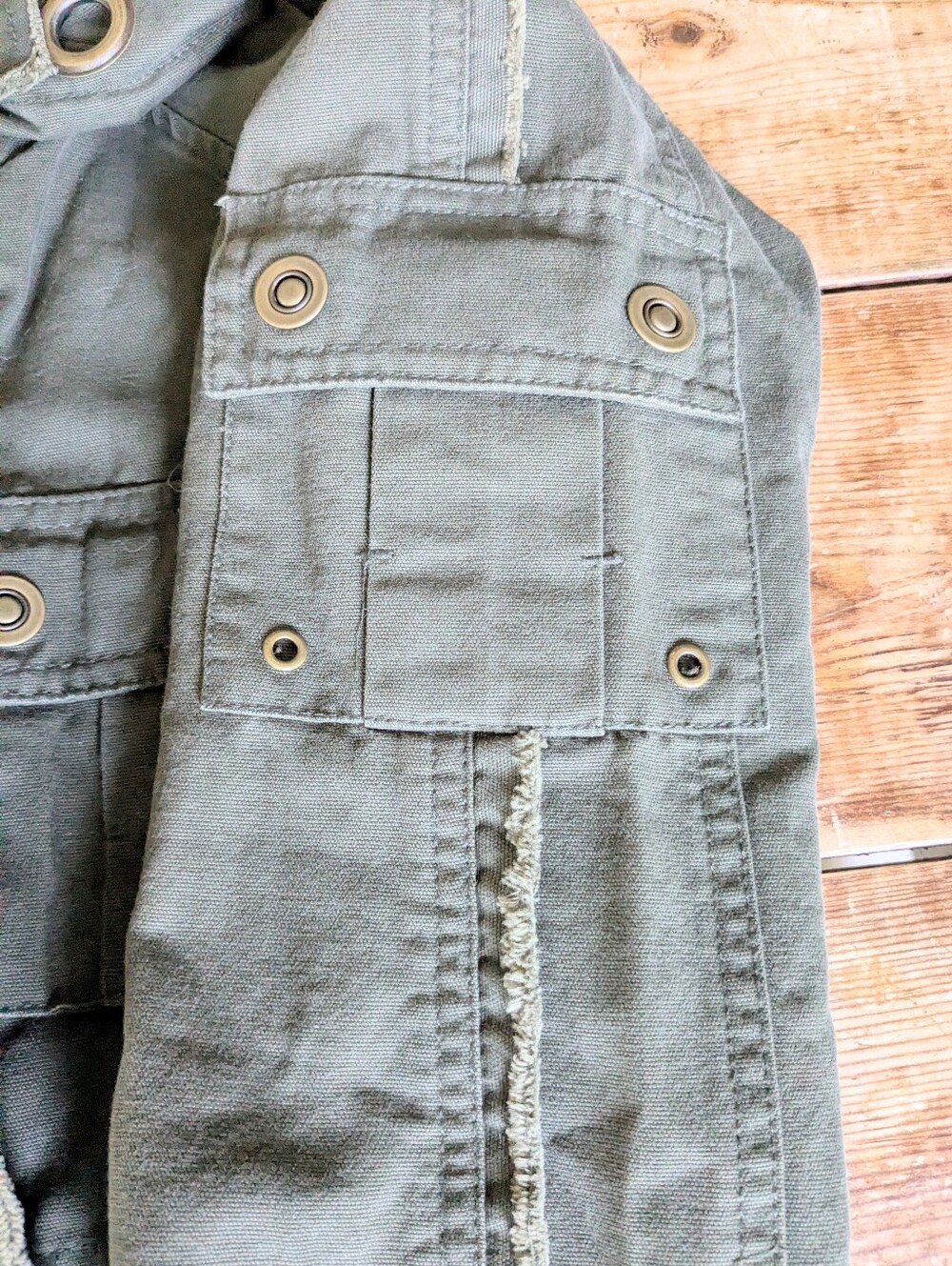 2000s Y2K Utility Jacket Hooded Military Cargo Green Cotton Large - Picture 10 of 15